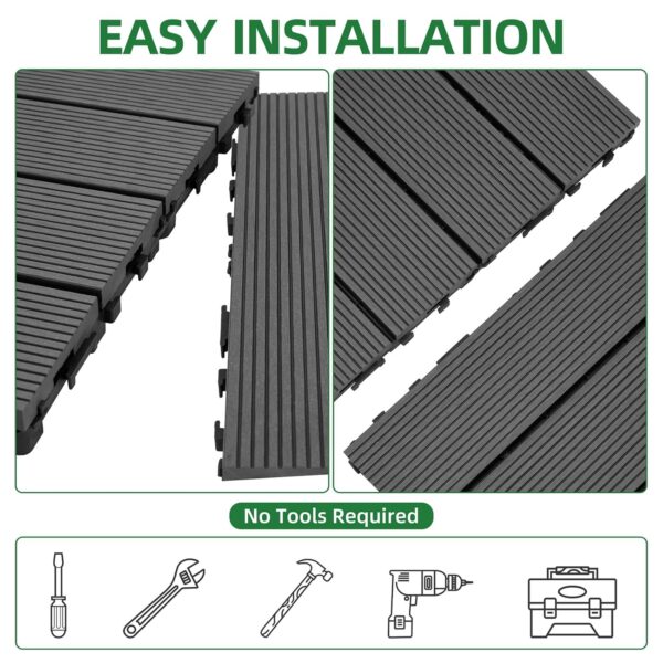9 PCS Heavy-Duty & Recyclable Wood-Plastic Interlocking Deck Tiles 11.8 x 11.8- Outdoor and Indoor for Patio. Balcony. Porch. Backyard. Bedroom (Coffee)