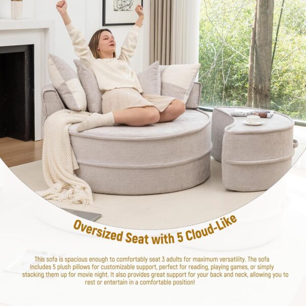 Oversized Round Chaise Longue Chair Indoor with Ottoman and 5 Pillows for Reading