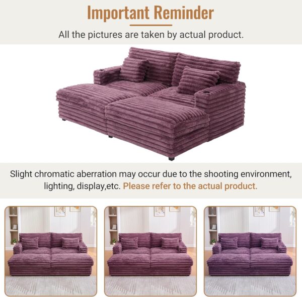 83.5 Oversized Double Lounge Chaise with USB Ports and Cup Holders