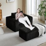 Oversized Chaise Lounge Chair Indoor with Removable Ottoman. 48.5 Comfy Thicked Upholstered Recliner Corduroy Couch. Leisure Sleeper Chair for Living Room. Bedroom. No Assembly Required