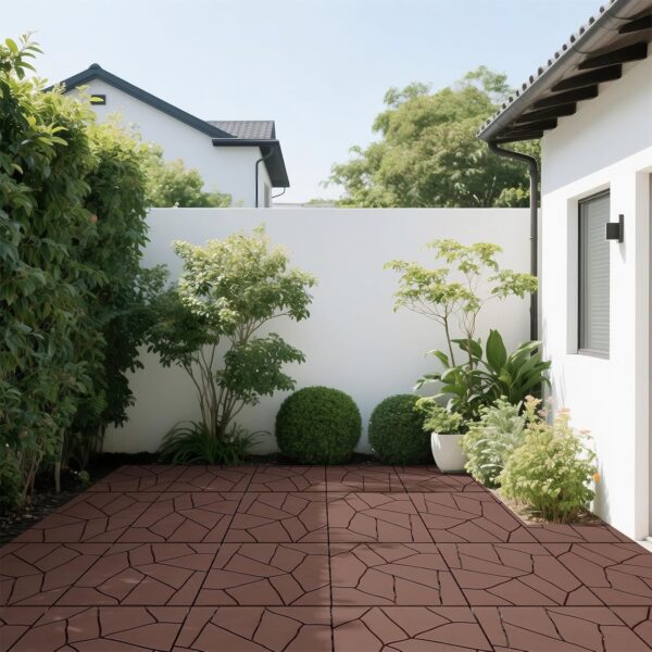 44 PCS Plastic Interlocking Deck Tiles. 12 x 12 Patio Outdoor Deck Tiles. Self-draining. Square Patio Floor Decking Tiles for Porch. Poolside. Balcony. Backyard. Indoor and Outdoor Use (Red+Brown)