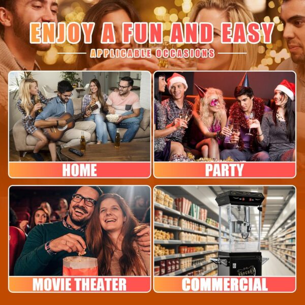 Popcorn Machine Cart with 6 Oz Kettle Makes Up to 32 Cups and Warming Light. Popcorn Maker Machine. Movie Theater Pop Corn Machine with 2-Switch Control & Tempered Glass Doors. Easy to Clean (Black)