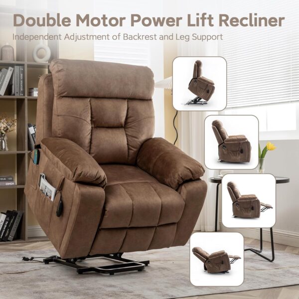 Cloud Power Lift Recliner with 26'' Extra Wide Seat for Large Weight Elderly. Maximum Weight 400lb. Velvet Comfort Lift Lazy Boy Recliner Chair with Massage and Lumbar Heat with Cup Holder and Pocket