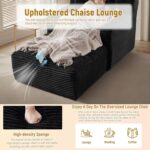 Chaise Lounge Chair Indoor. Upholstered Corduroy Couch with 3 Pillows. Comfy Fluffy Single Cloud Boneless Couch. Floor Lazy Sofa. Single Sleeper Sofa Chair for Reading Corner (Black)
