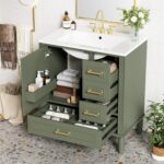 Bathroom Vanity. 30 Bathroom Vanity with Sink. Modern Storage Cabinet with 3 Drawers & 1 Door. Freestanding Bathroom Vanities. Solid Wood Frame for Small Space 30'' x 18'' x 34'' (Olive Green)