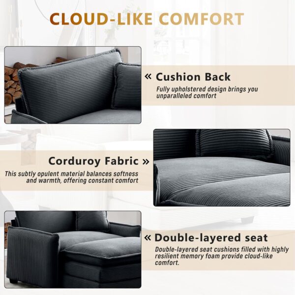 Oversized Chaise Lounge Chair Indoor with Ottoman. 37 W Corduroy Single Sofa Chair. Modern Couch with Deep Seat. Sleeper Chair Comfy Cloud Couch for Living Room Bedroom Office Apartment