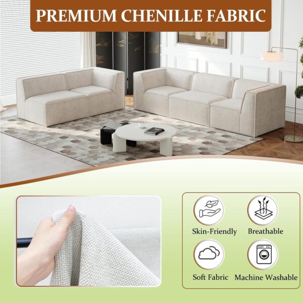 106 Modular Sectional Sofa Couches for Living Room. Modern L Shaped Boneless Cloud Couch with Deep Seat. Couch with Chaise Lounge. Chenille Fabric. No Assembly Required (Beige)
