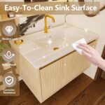 30'' Fluted Bathroom Vanity with Sink Combo. Floating Sink Bathroom Vanity Wall-Mounted Bath Room Vanities with Drawers. Bath Storage Cabinet (Wood)