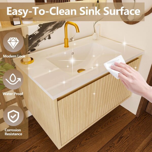30'' Fluted Bathroom Vanity with Sink Combo. Floating Sink Bathroom Vanity Wall-Mounted Bath Room Vanities with Drawers. Bath Storage Cabinet (Wood)