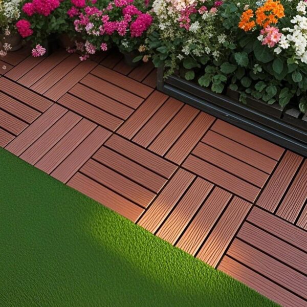 Plastic Interlocking Deck Tiles. 44 Pack Patio Deck Tiles. 12x12 Square Outdoor All Weather Use. Outdoor and Indoor Patio Decking Tiles for Porch. Poolside. Balcony. Backyard (Brown)