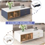 Modern Coffee Tables for Living Room. High Gloss LED Coffee Table. Storage Coffee Table. Wood Center Table with 4 Sliding Drawers and 2 Glass Door Storag. for Home Office and Restaurants (White)
