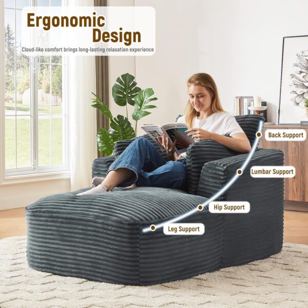 64L Oversized Chaise Lounge Chair Indoor Boneless Couch Chair with 3 Pillows