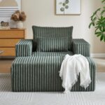 Oversized Chaise Lounge Chair Indoor with Removable Ottoman. 48.5 Comfy Thicked Upholstered Recliner Corduroy Couch. Leisure Sleeper Chair for Living Room. Bedroom. No Assembly Required