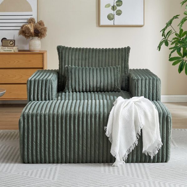 Oversized Chaise Lounge Chair Indoor with Removable Ottoman. 48.5 Comfy Thicked Upholstered Recliner Corduroy Couch. Leisure Sleeper Chair for Living Room. Bedroom. No Assembly Required