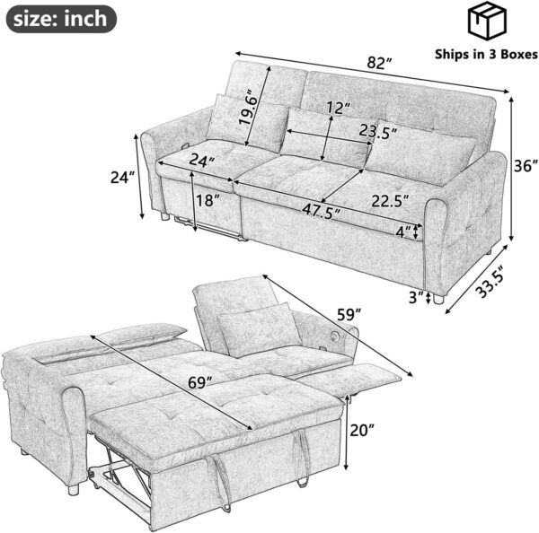 2-in-1 Sleeper Sofa with Pull Out Couch Bed and a Reversible Recliner