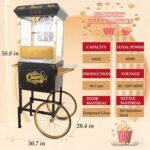 Upgraded 16oz Commercial Popcorn Machine with Cart 850W for Home Party