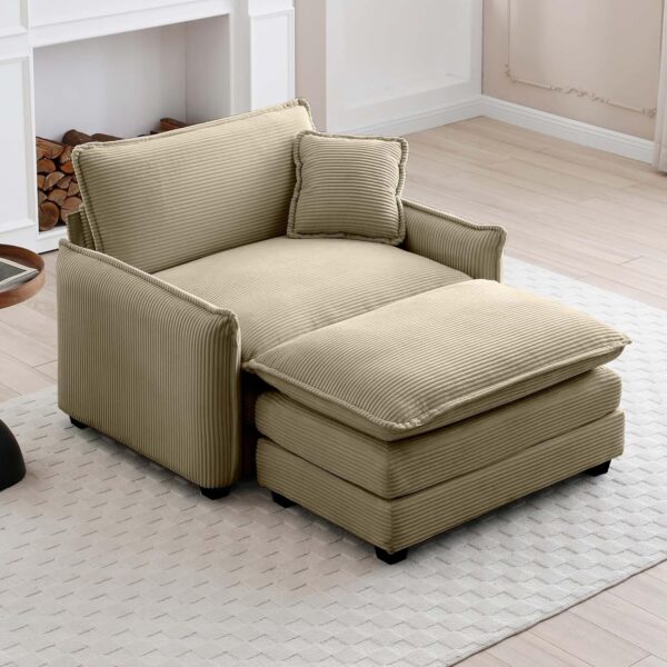 Oversized Chaise Lounge Chair Indoor with Ottoman. 37 W Corduroy Single Sofa Chair. Modern Couch with Deep Seat. Sleeper Chair Comfy Cloud Couch for Living Room Bedroom Office Apartment
