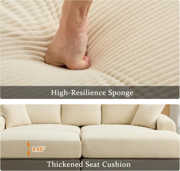 Oversized Loveseat with 2 Ottomans. 82.7 Corduroy Couch. Sectional Sleeper Sofa with Back Pillows. 2 Toss Pillows Upholstered Sofa Deep Seat Couch for Living Room and Bedroom (Beige)