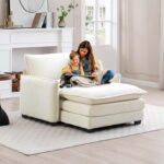 Oversized Chaise Lounge Chair Indoor with Ottoman. 37 W Corduroy Single Sofa Chair. Modern Couch with Deep Seat. Sleeper Chair Comfy Cloud Couch for Living Room Bedroom Office Apartment