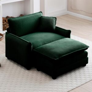 Oversized Chaise Lounge Chair Indoor with Ottoman. 37 W Corduroy Single Sofa Chair. Modern Couch with Deep Seat. Sleeper Chair Comfy Cloud Couch for Living Room Bedroom Office Apartment