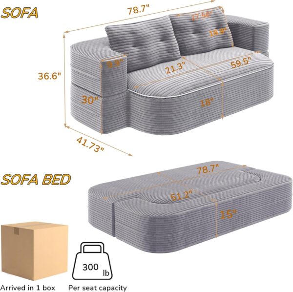 2-in-1 Foldable Sofa Convertible Sleeper Foam Sofa Bed with Multi Functional Blanket