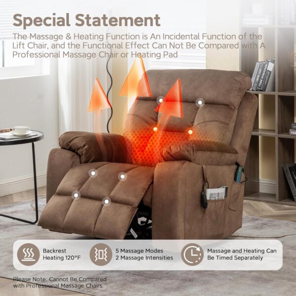 Cloud Power Lift Recliner with 26'' Extra Wide Seat for Large Weight Elderly. Maximum Weight 400lb. Velvet Comfort Lift Lazy Boy Recliner Chair with Massage and Lumbar Heat with Cup Holder and Pocket