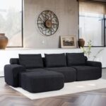 120 Sectional Couches for Living Room. Cloud Sectional Couch with L-Shape Chaise. Modern Modular Sofa Corduroy Couch. Deep Seat Comfort. No Assembly Required (Black)