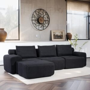 120 Sectional Couches for Living Room. Cloud Sectional Couch with L-Shape Chaise. Modern Modular Sofa Corduroy Couch. Deep Seat Comfort. No Assembly Required (Black)