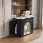 Extendable Dining Table for 4-6. 33''-59'' Extending Dining Table w/Removable Leaves Space Saving. Mobile Rolling Island Tables with Power Outlet Wooden Adjustable Tables for Kitchen (Black)