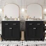 60 Modern Bathroom Vanity with Double Vanities. Double Ceramic Sinks. Adjustable Shelf. Soft Close Doors and Flip Drawer. Large Bathroom Vanity Sink Set (Black)