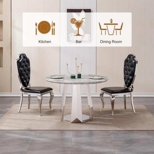 Round Dining Table for 2-4. 47 Modern Circle Wooden Faux Marble Kitchen Table. Marble Dining Room Table with Metal Base for Dining Room. Kitchen. Living Room (Style 3: Gray & Silver)