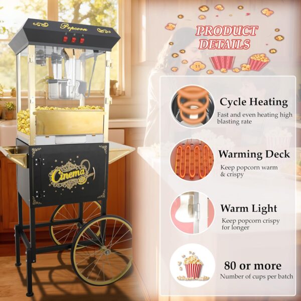 Upgraded 16oz Commercial Popcorn Machine with Cart 850W for Home Party