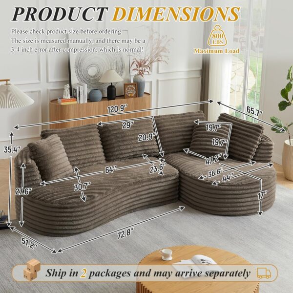 120'' Boneless Modular Sectional Curved Sofa No Assembly Required