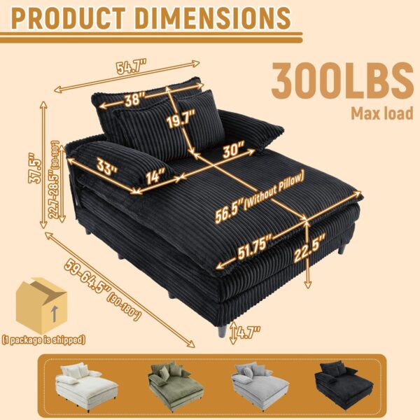 54.75" W Oversized Chaise Lounge Chair,Fluffy Cushioned Sofa Bed