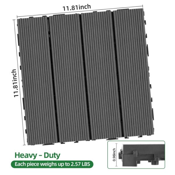 9 PCS Heavy-Duty & Recyclable Wood-Plastic Interlocking Deck Tiles 11.8 x 11.8- Outdoor and Indoor for Patio. Balcony. Porch. Backyard. Bedroom (Coffee)