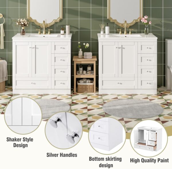 72'' Bathroom Vanities with Ceramic Sink Combo. Freestanding Double Bathroom Vanity Storage Cabinet 4 Soft Closing Doors & 2 Drawers Floor Standing Storage (White)