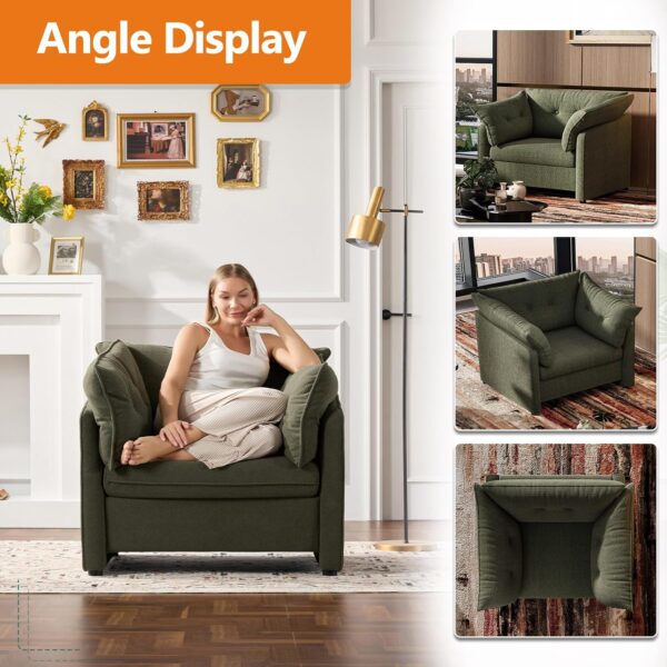 Oversized Accent Chair Indoor. Single Sofa Chair with Thick Soft Cushion. Chenille Fabric Large Comfy Reading Chair. Big Comfy Armchair Leisure Lounge Chair for Living Room. Bedroom (Green)