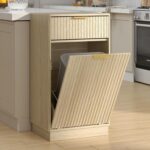10 Gallon Tilt Out Kitchen Trash Can Cabinet. Wooden Garbage Can Cabinet with Wave-Textured & Hideaway Drawer. Free-Standing Laundry Hamper. 13.8 D x 19 W x 34.3 H (Natural Finish)