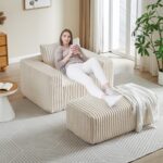 Oversized Chaise Lounge Chair Indoor with Removable Ottoman. 48.5 Comfy Thicked Upholstered Recliner Corduroy Couch. Leisure Sleeper Chair for Living Room. Bedroom. No Assembly Required