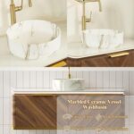 48 Bathroom Vanity with Ceramic Sink Combo. Floating Bathroom Vanities with Sensor Light. Wall-Mounted Basin Bath Storage Cabinet with Sintered Stone Top (Walnut-1. 48'')