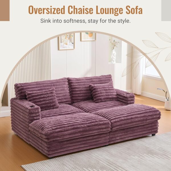 83.5 Oversized Double Lounge Chaise with USB Ports and Cup Holders