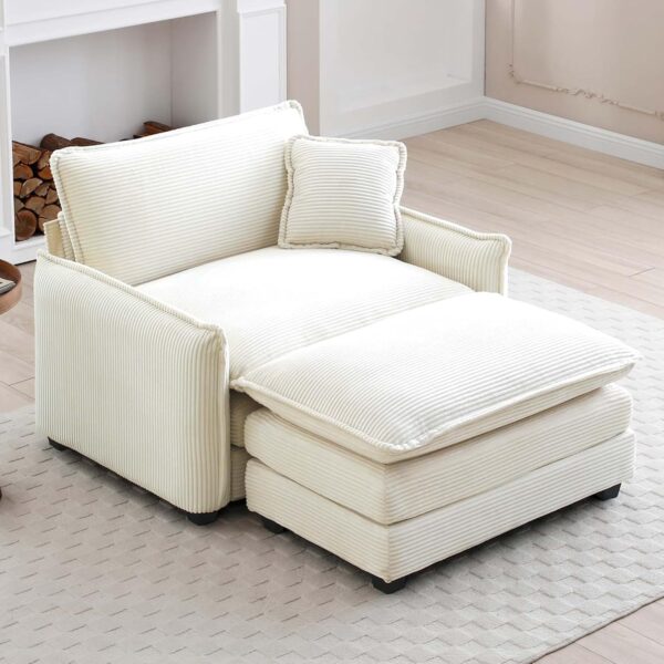Oversized Chaise Lounge Chair Indoor with Ottoman. 37 W Corduroy Single Sofa Chair. Modern Couch with Deep Seat. Sleeper Chair Comfy Cloud Couch for Living Room Bedroom Office Apartment