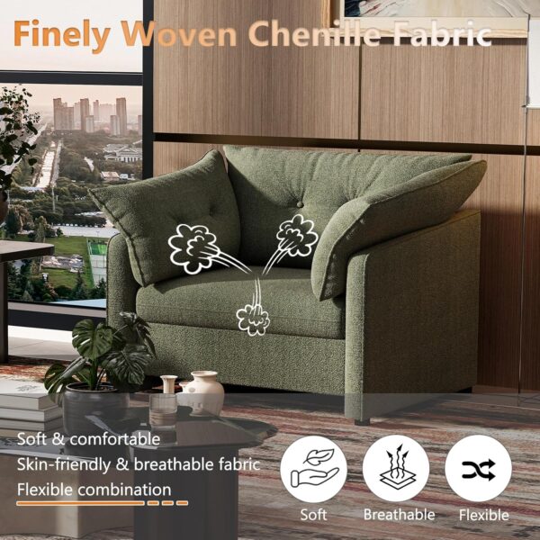 Oversized Accent Chair Indoor. Single Sofa Chair with Thick Soft Cushion. Chenille Fabric Large Comfy Reading Chair. Big Comfy Armchair Leisure Lounge Chair for Living Room. Bedroom (Green)