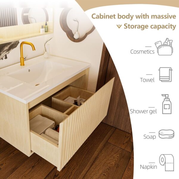 30'' Fluted Bathroom Vanity with Sink Combo. Floating Sink Bathroom Vanity Wall-Mounted Bath Room Vanities with Drawers. Bath Storage Cabinet (Wood)
