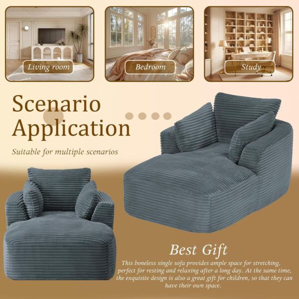 64L Oversized Chaise Lounge Chair Indoor Boneless Couch Chair with 3 Pillows