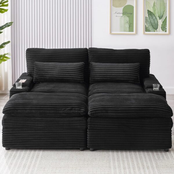 70.9 Oversized Double Lounge Chaise Loveseat Sofa with USB Ports Cup Holders