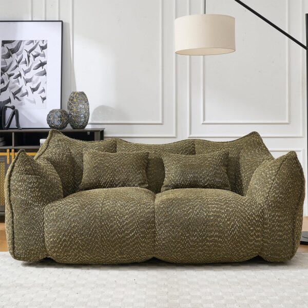 Giant Bean Bag Sofa Chairs Loveseat for Adults. Oversized Bean Bag Couch. Memory Foam Filled Floor Lounge Chair. Lazy Floor Sofa Chair with Two Pillows for Living Room. Bedroom. Apartment (Green)