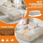 Oversized Chaise Lounge Chair Indoor with Removable Ottoman. 48.5 Comfy Thicked Upholstered Recliner Corduroy Couch. Leisure Sleeper Chair for Living Room. Bedroom. No Assembly Required