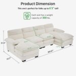 4 Seater Couch with Ottoman. I-Shaped Modular Sofa Cloud Couch. Comfy Sectional Couches for Living Room. Modern Chenille Sofa 111.8in Extra Deep Couch