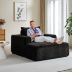 Oversized Chaise Lounge Chair Indoor with Removable Ottoman. 48.5 Comfy Thicked Upholstered Recliner Corduroy Couch. Leisure Sleeper Chair for Living Room. Bedroom. No Assembly Required